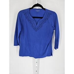 Charter Club Women's Purple Cotton Floral Sweetheart-Neck Blouse Size Petite S